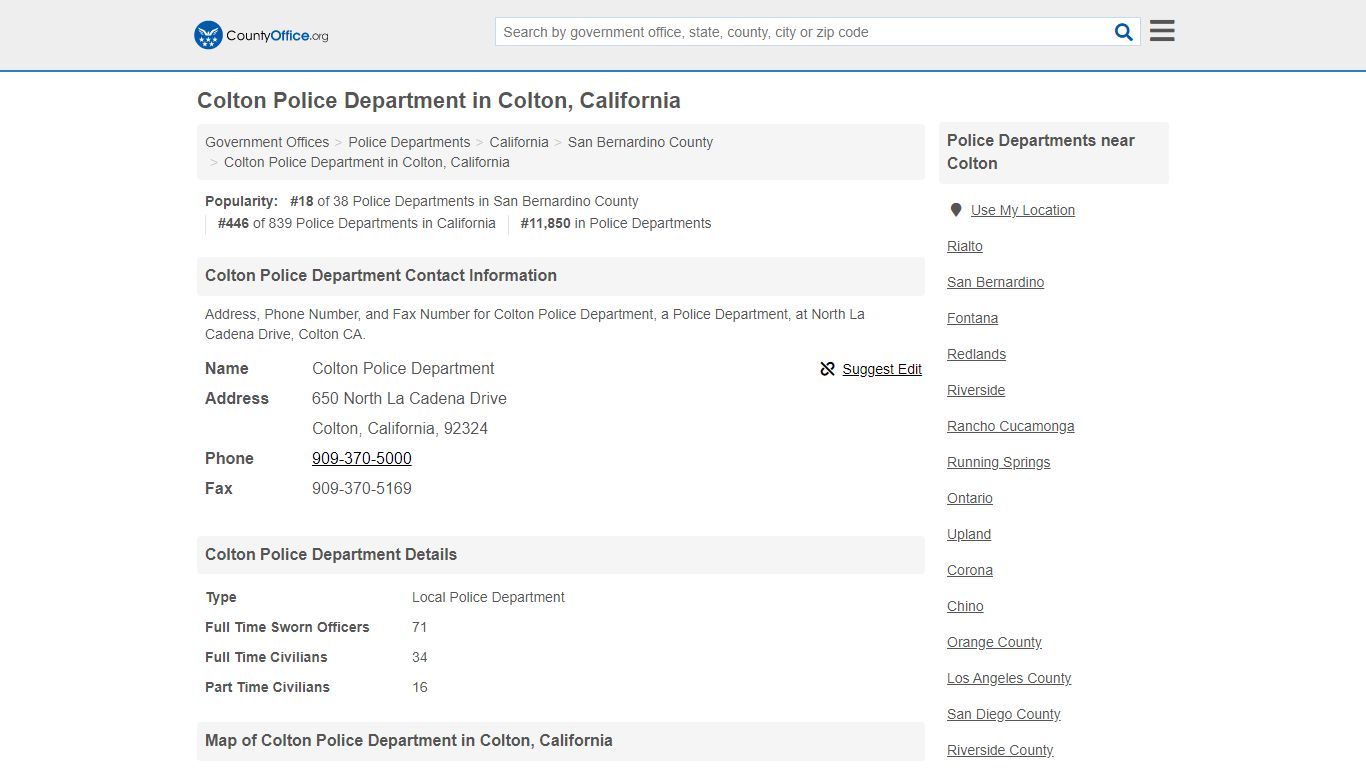 Colton Police Department - Colton, CA (Address, Phone, and Fax)